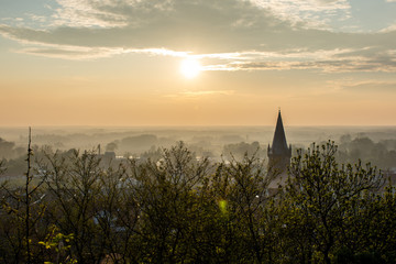 Fototapeta premium Panorama of Czarnków city during sunset.