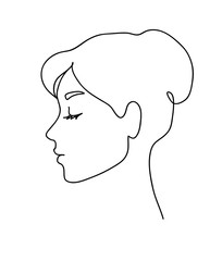 Woman profile with long hair. Portrait female beauty concept. Continuous line drawing vector illustration