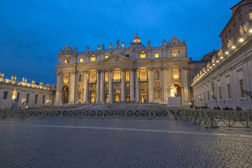 View of Saint Peter's basilica at dusk, Vatican City, Rome, Italy