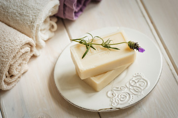 Natural Soap closeup. Spa products