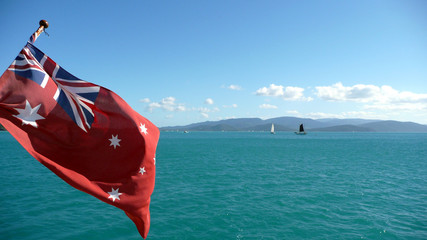 red flag on the sea