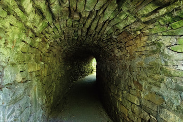 Old stone labyrinth, tunnel.