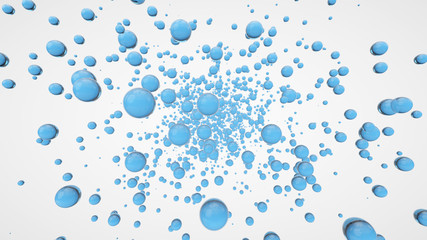 Blue bubble oil on white background. Flying abstract spheres or water blobs or drops. 3d rendering. Soap Bubbles Isolated