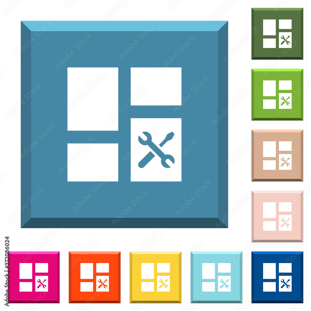 Poster dashboard tools white icons on edged square buttons