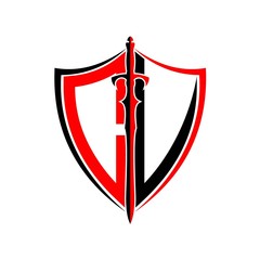 initials C V Shield Armor Sword for logo design inspiration