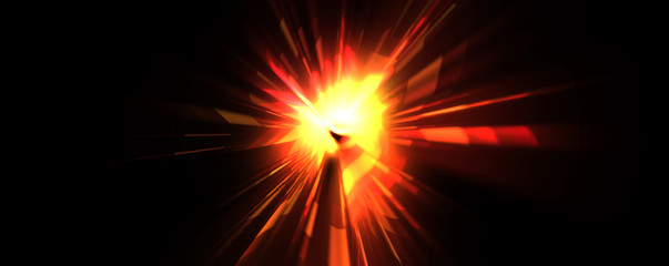 Futuristic lens flare. Light explosion star with glowing particles and lines. Beautiful abstract rays background.