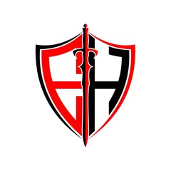 initials E H Shield Armor Sword for logo design inspiration