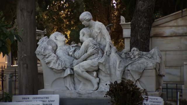 Sculpted tombstone at First Cemetery of Athens