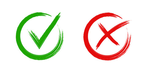 Set of check mark and cross . Green tick and red cross icon . Vector illustration on white background . Checkmark , yes or on concept .