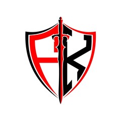 initials F K Shield Armor Sword for logo design inspiration