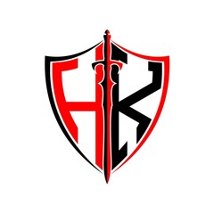 initials H K Shield Armor Sword for logo design inspiration