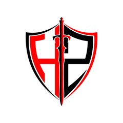 initials H Z Shield Armor Sword for logo design inspiration