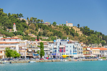 Naklejka premium Picturesque landscape of Zakynthos town. Zakynthos island on Ionian Sea is situated on the west of Greece.