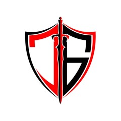 initials J G Shield Armor Sword for logo design inspiration