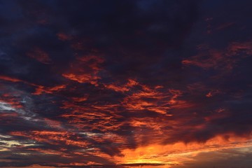 Fiery sky, U.K. Summer dramatic evening clouds.