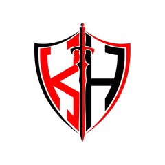 initials K H Shield Armor Sword for logo design inspiration