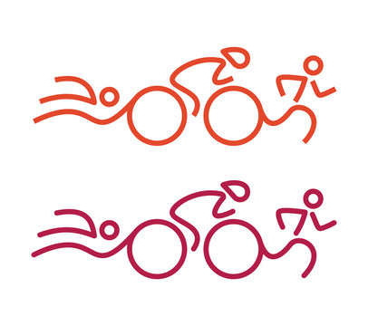 Triathlon logo as man silhouettes - swimming, riding, running.