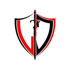 initials L J Shield Armor Sword for logo design inspiration