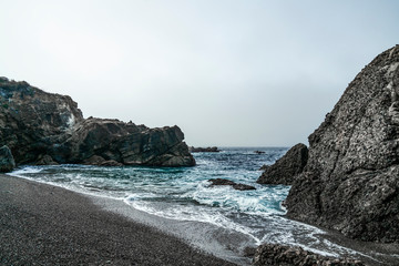 Fototapeta na wymiar Foggy Point Lobos Shoreline