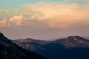 Beautiful landscape view of the sunset in Lassen Volcanic National Park (California).