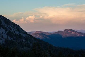 Beautiful landscape view of the sunset in Lassen Volcanic National Park (California).