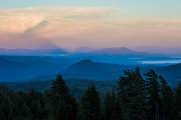 Beautiful landscape view of the sunset in Lassen Volcanic National Park (California).