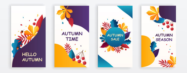 Obraz na płótnie Canvas Set of autumn banners or card templates. Colorful vector illustration.