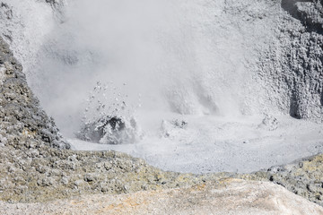 Landscape view of the geothermal features of Bumpass Hell in Lassen Volcanic National Park...
