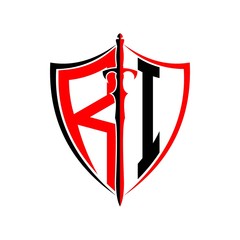initials R I Shield Armor Sword for logo design inspiration
