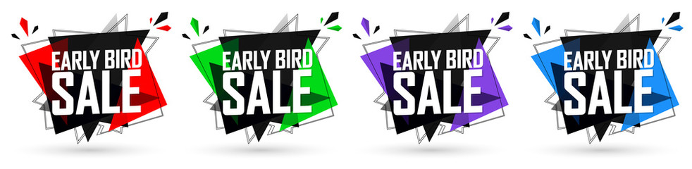 Set Early Bird Sale banners, discount tags design template, vector illustration