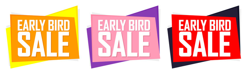 Set Early Bird Sale banners, discount tags design template, vector illustration