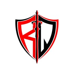 initials R Q Shield Armor Sword for logo design inspiration