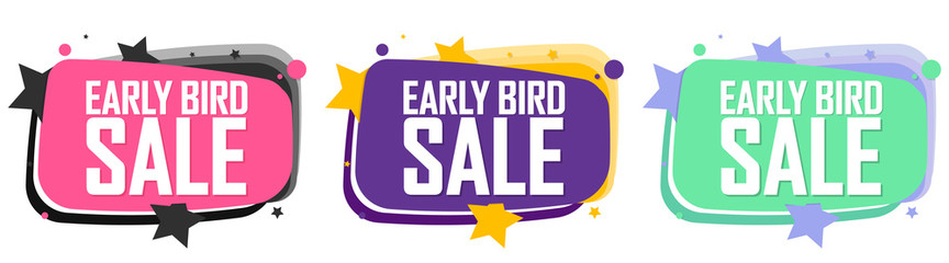 Set Early Bird Sale banners, discount tags design template, vector illustration