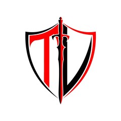 initials T V Shield Armor Sword for logo design inspiration