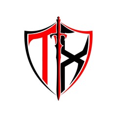 initials T X Shield Armor Sword for logo design inspiration