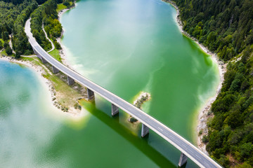Aerial view of Bridge over Sylvenstein Lake