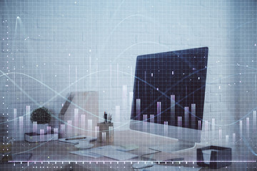 Naklejka na ściany i meble Multi exposure of stock market chart drawing and office interior background. Concept of financial analysis.