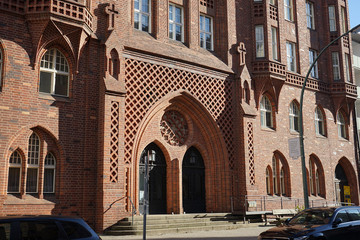 Berlin, Germany_31, January 2019_Winter View of Ev. Parish Zum Heilsbronnen.
