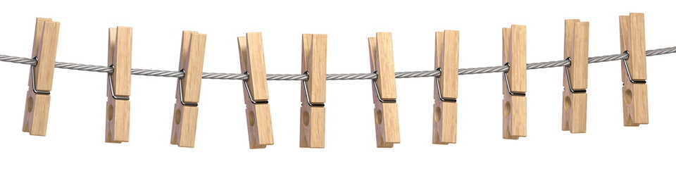Wooden clothes pin on rope 3D