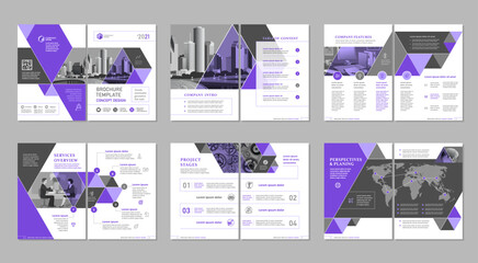 Brochure creative design. Multipurpose template, include cover, back and inside pages. Trendy minimalist flat geometric design. Vertical a4 format.