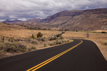Winding road in the John Day Fossil Beds National Monument located in Wheeler County, Oregon
