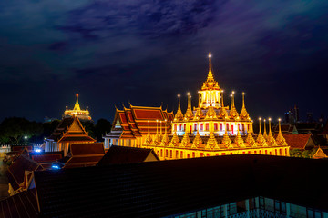 Fototapeta na wymiar Wat Ratchanadda or Loha Prasat and Golden Mount Is a temple that is a landmark of Thailand.