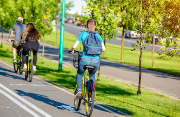 Cyclist ride on the bike path in the city Park 