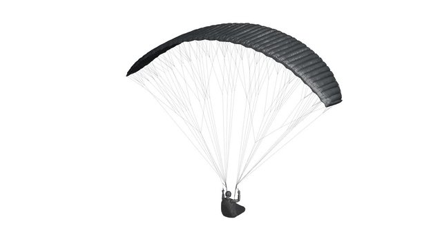Blank black paraglider with harness mockup, looped rotation