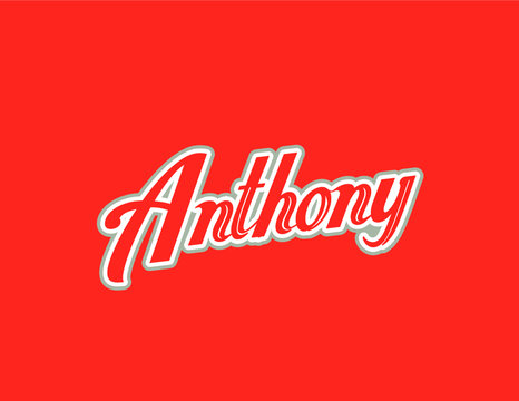 Anthony name art designed in a red and gray athletic script with red background. Great for personalization.