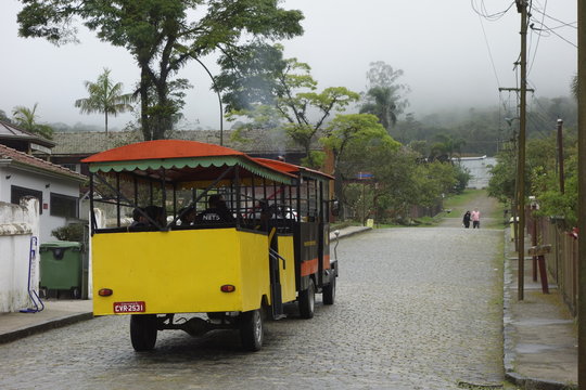 tram running through the old streets of Paranapiacaba, Santo Andre, Brazil