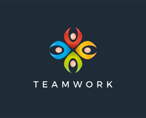 minimal teamwork logo template - vector illustration