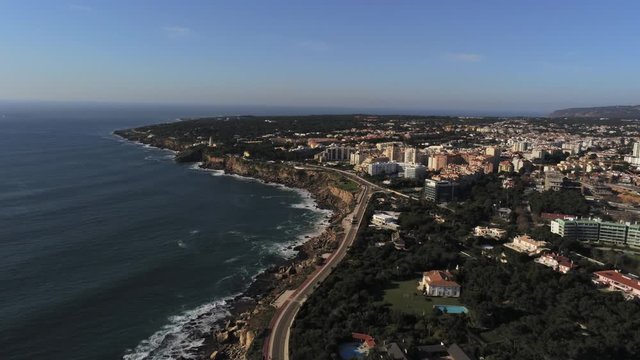 Cascais, coastal village in Estoril near of Lisbon. Portugal. Aerial Drone Footage
