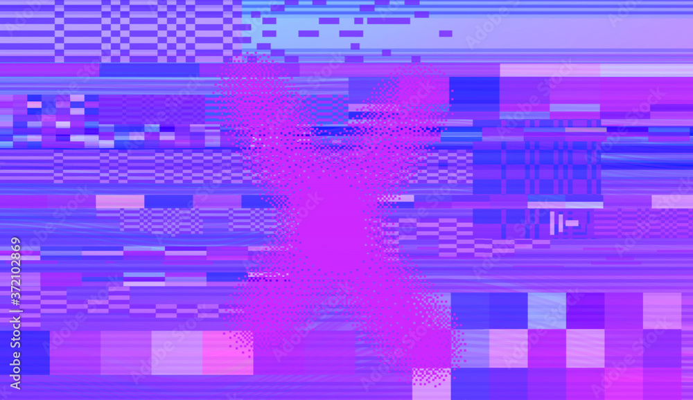 Poster Abstract pixelated background with flickers and datamoshing effect. Vaporwave and cyberpunk style aesthetics.