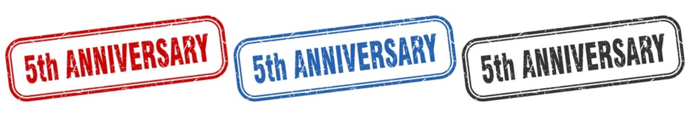 5th anniversary square isolated sign set. 5th anniversary stamp